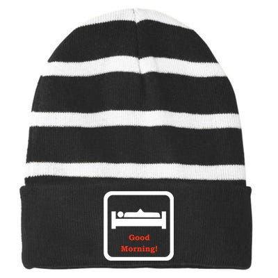 Good Morning Wood Funny Adult Humor Striped Beanie with Solid Band