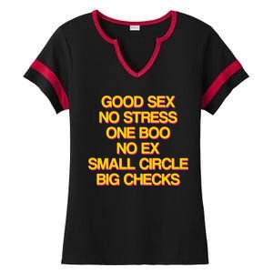 Good Sex No Stress Big Checks Ladies Halftime Notch Neck Tee