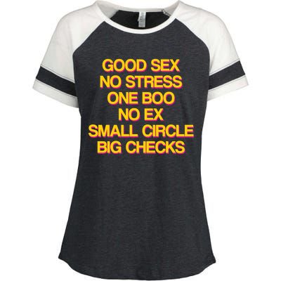 Good Sex No Stress Big Checks Enza Ladies Jersey Colorblock Tee