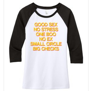 Good Sex No Stress Big Checks Women's Tri-Blend 3/4-Sleeve Raglan Shirt