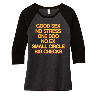 Good Sex No Stress Big Checks Women's Tri-Blend 3/4-Sleeve Raglan Shirt