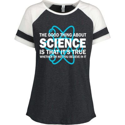 Good Thing About Science Is That It's True Enza Ladies Jersey Colorblock Tee