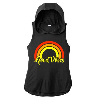 Good Vibes 80s Rainbow Ladies PosiCharge Tri-Blend Wicking Draft Hoodie Tank