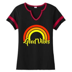 Good Vibes 80s Rainbow Ladies Halftime Notch Neck Tee