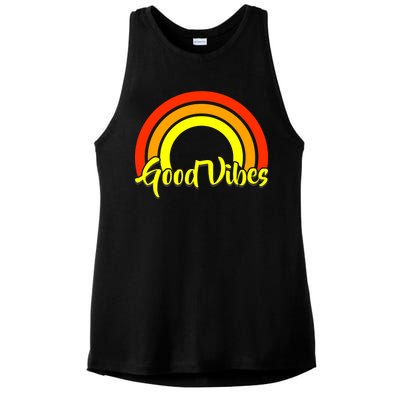 Good Vibes 80s Rainbow Ladies PosiCharge Tri-Blend Wicking Tank