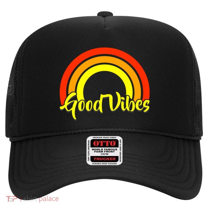 Good Vibes 80s Rainbow High Crown Mesh Back Trucker Hat