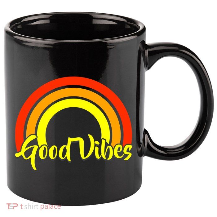 Good Vibes 80s Rainbow 11oz C Handle Ceramic Mug