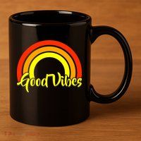 Good Vibes 80s Rainbow 11oz C Handle Ceramic Mug