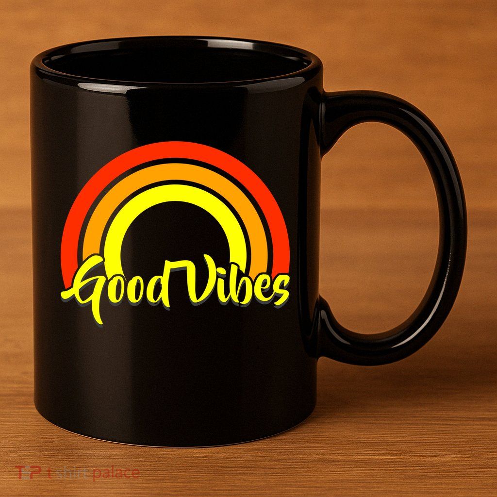 Good Vibes 80s Rainbow 11oz C Handle Ceramic Mug