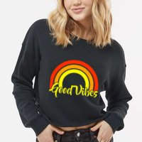 Good Vibes 80s Rainbow Cropped Pullover Crew
