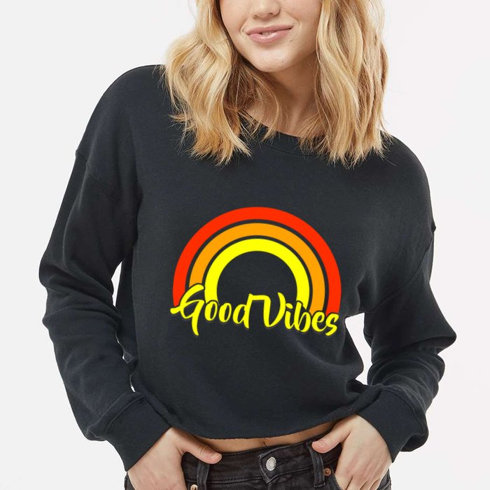 Good Vibes 80s Rainbow Cropped Pullover Crew