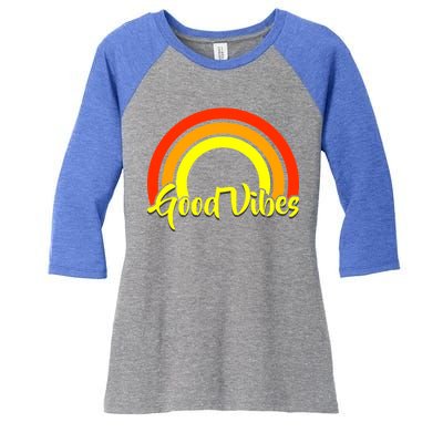 Good Vibes 80s Rainbow Women's Tri-Blend 3/4-Sleeve Raglan Shirt