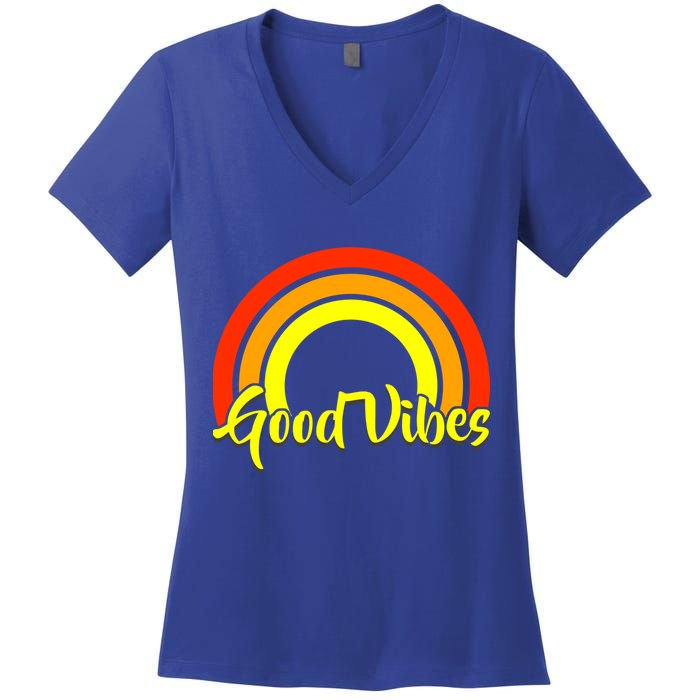 Good Vibes 80s Rainbow Women's V-Neck T-Shirt