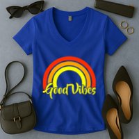 Good Vibes 80s Rainbow Women's V-Neck T-Shirt