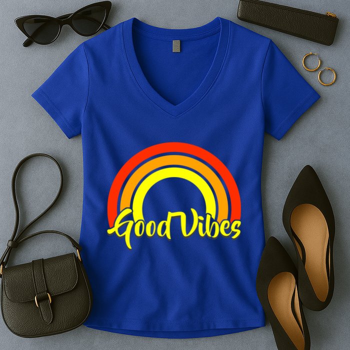 Good Vibes 80s Rainbow Women's V-Neck T-Shirt