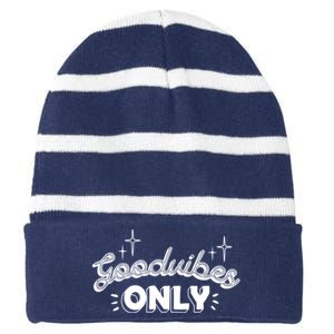 Good Vibes Only Striped Beanie with Solid Band