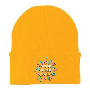 Good Vibes Only Flower Knit Cap Winter Beanie