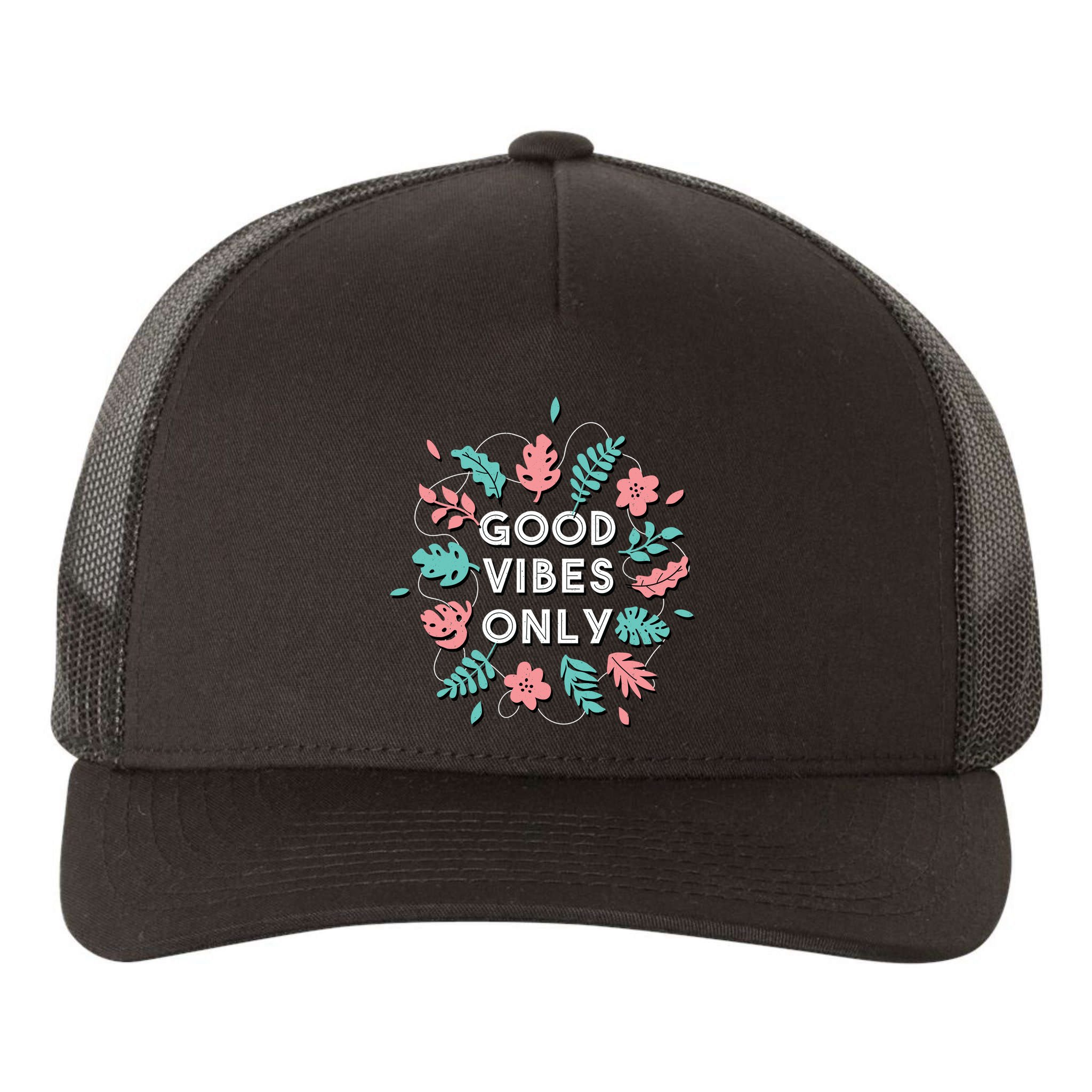 Good Vibes Only Flower Yupoong Adult 5-Panel Trucker Hat