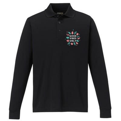 Good Vibes Only Flower Performance Long Sleeve Polo