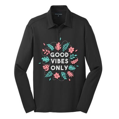 Good Vibes Only Flower Silk Touch Performance Long Sleeve Polo