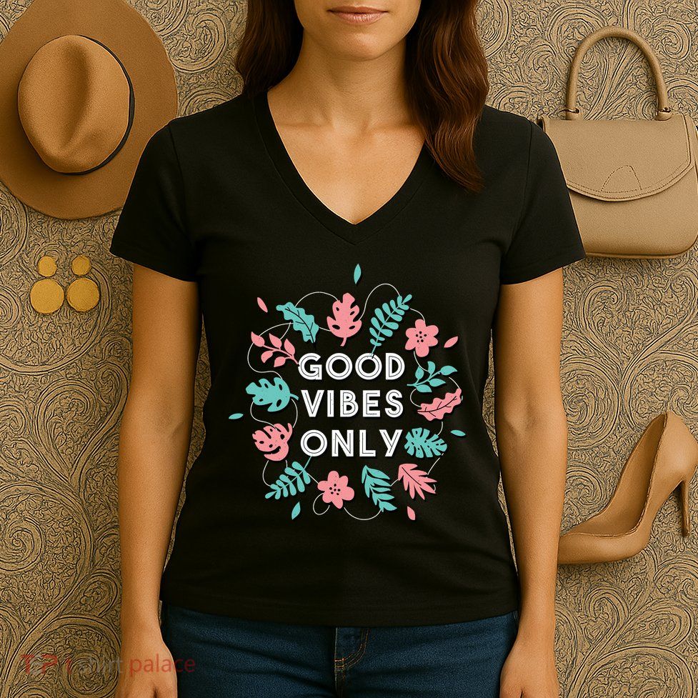 Good Vibes Only Flower Women's V-Neck T-Shirt