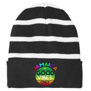 Good Vibes Only Jamaica Striped Beanie with Solid Band