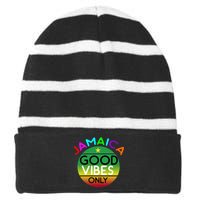 Good Vibes Only Jamaica Striped Beanie with Solid Band