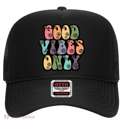Good Vibes Only Retro 80's Hip High Crown Mesh Back Trucker Hat