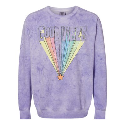 Good Vibes Retro Rainbow Colorblast Crewneck Sweatshirt