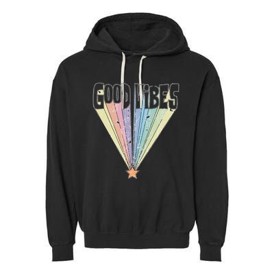 Good Vibes Retro Rainbow Garment-Dyed Fleece Hoodie