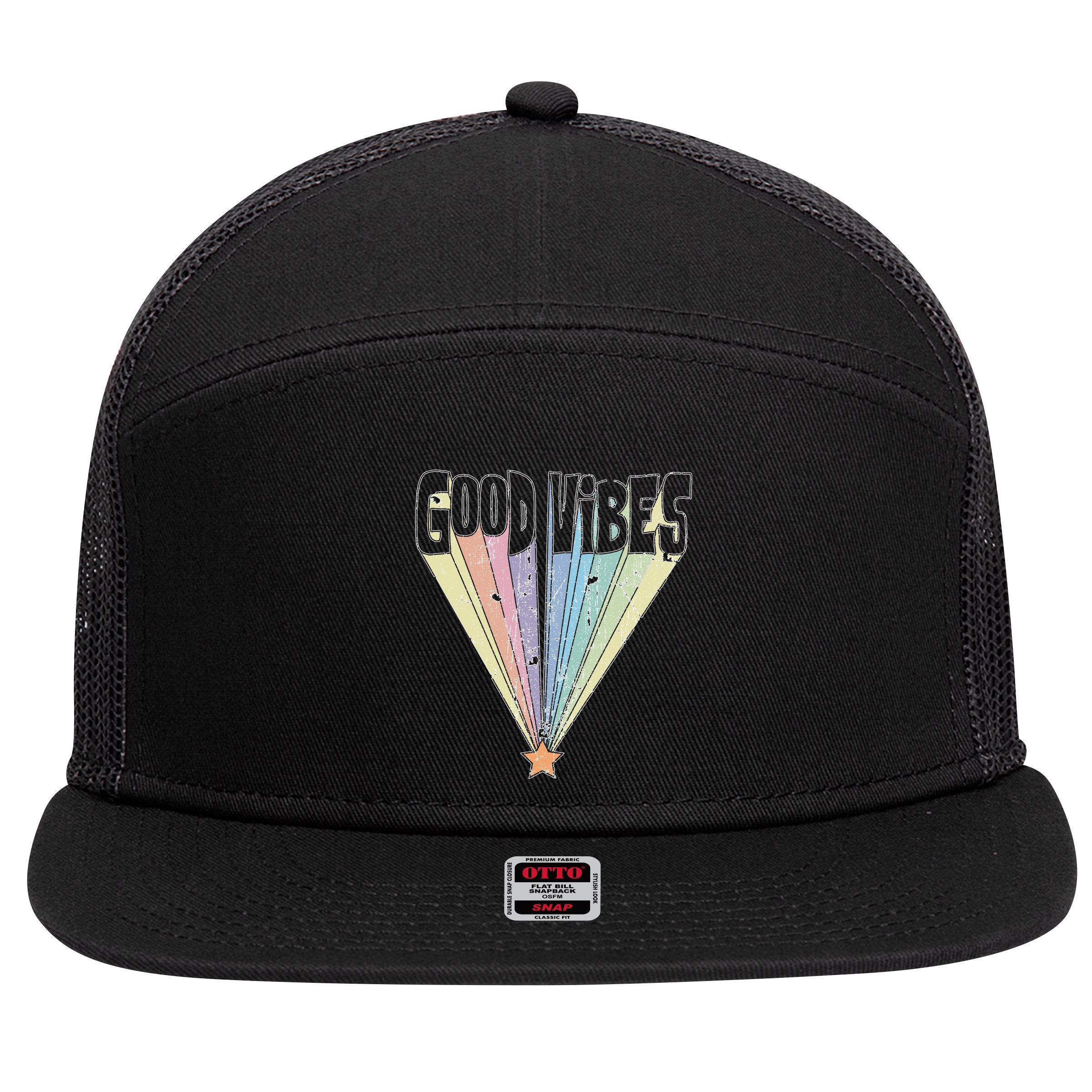 Good Vibes Retro Rainbow 7 Panel Mesh Trucker Snapback Hat