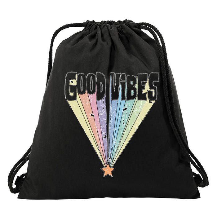 Good Vibes Retro Rainbow Drawstring Bag