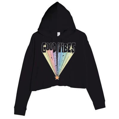 Good Vibes Retro Rainbow Crop Fleece Hoodie