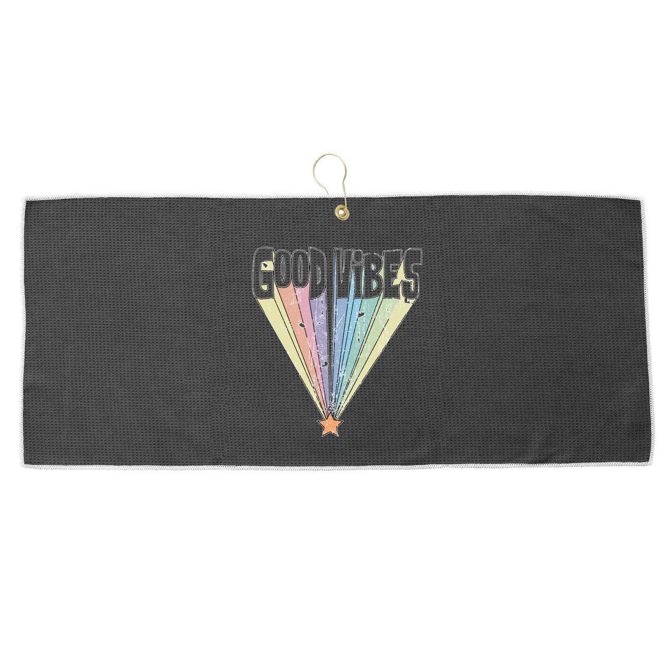 Good Vibes Retro Rainbow Large Microfiber Waffle Golf Towel