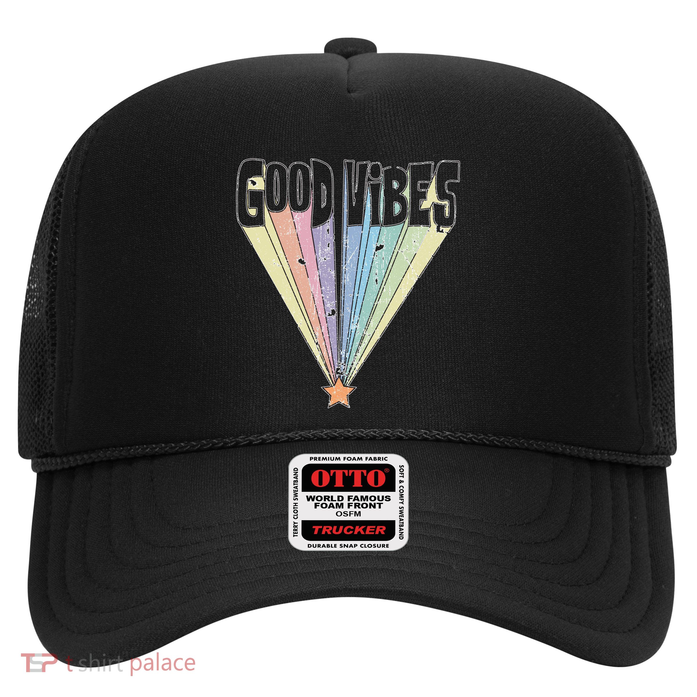 Good Vibes Retro Rainbow Trucker Hat
