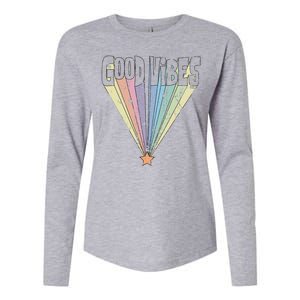 Good Vibes Retro Rainbow Womens Cotton Relaxed Long Sleeve T-Shirt