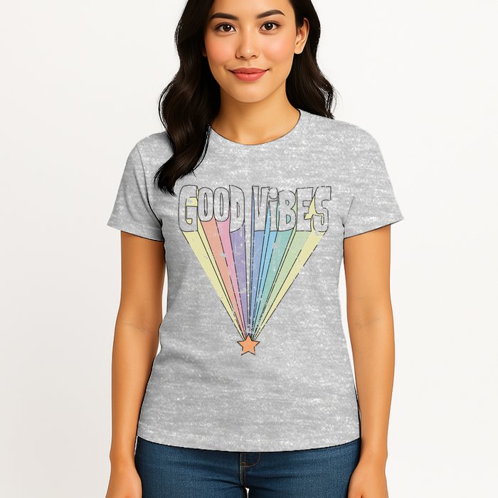 Good Vibes Retro Rainbow Womens T-Shirt