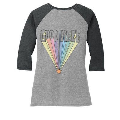 Good Vibes Retro Rainbow Women's Tri-Blend 3/4-Sleeve Raglan Shirt