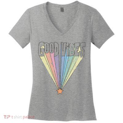 Good Vibes Retro Rainbow Women's V-Neck T-Shirt