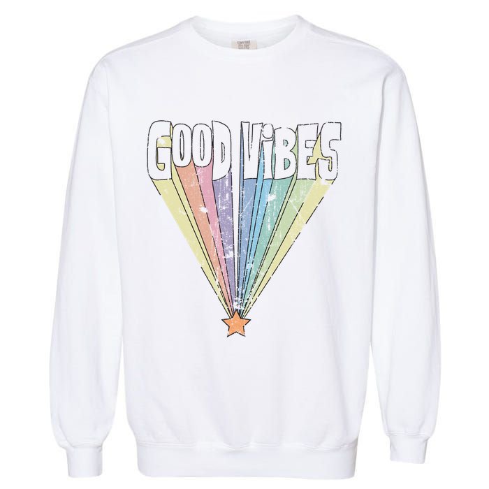 Good Vibes Retro Rainbow Garment-Dyed Sweatshirt