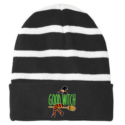 Good Witch Funny Halloween Striped Beanie with Solid Band