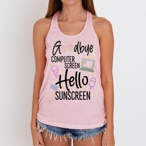 Goodbye Computer Screen Hello Sunscreen Women's Knotted Racerback Tank