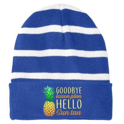 Goodbye Lesson Plan Hello Sun Tan Striped Beanie with Solid Band