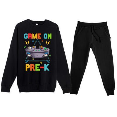 Game On PreK Funny Back To School Preschool Video Games Gift Premium Crewneck Sweatsuit Set