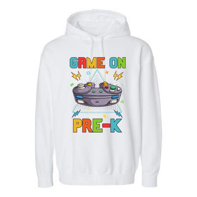 Game On PreK Funny Back To School Preschool Video Games Gift Garment-Dyed Fleece Hoodie