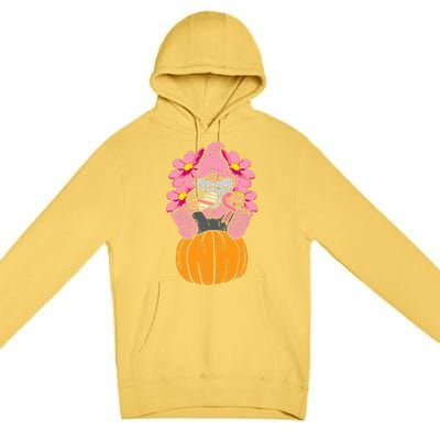 Gnome On Pumpkin Pink Ribbon Breast Cancer Halloween Gift Premium Pullover Hoodie