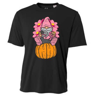 Gnome On Pumpkin Pink Ribbon Breast Cancer Halloween Gift Cooling Performance Crew T-Shirt