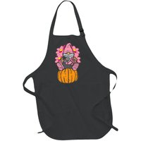 Gnome On Pumpkin Pink Ribbon Breast Cancer Halloween Gift Full-Length Apron With Pockets