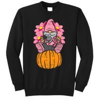 Gnome On Pumpkin Pink Ribbon Breast Cancer Halloween Gift Sweatshirt