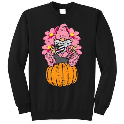 Gnome On Pumpkin Pink Ribbon Breast Cancer Halloween Gift Sweatshirt